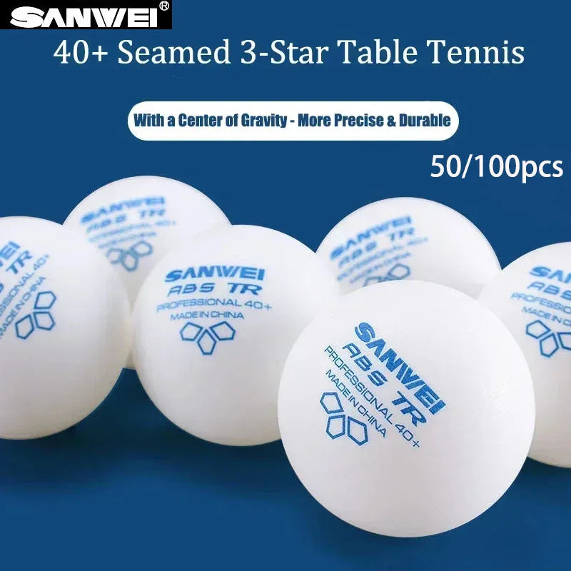 SANWEI 50/100pcs 3 Star TR Table Tennis Balls White ABS New Material with Seamed 40+ Professional Ping Pong Balls for Training