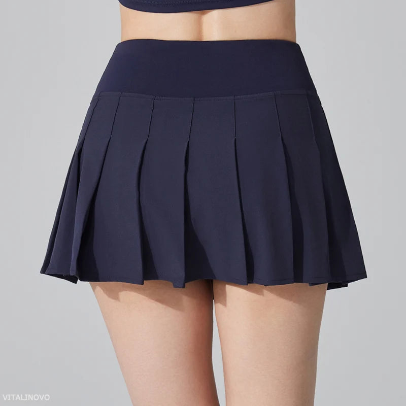 VITALINOVO Womens Girl High Waisted Pleated Tennis Skirt School A-Line Skater Skirts with Lining Shorts Golf Athletic Skort