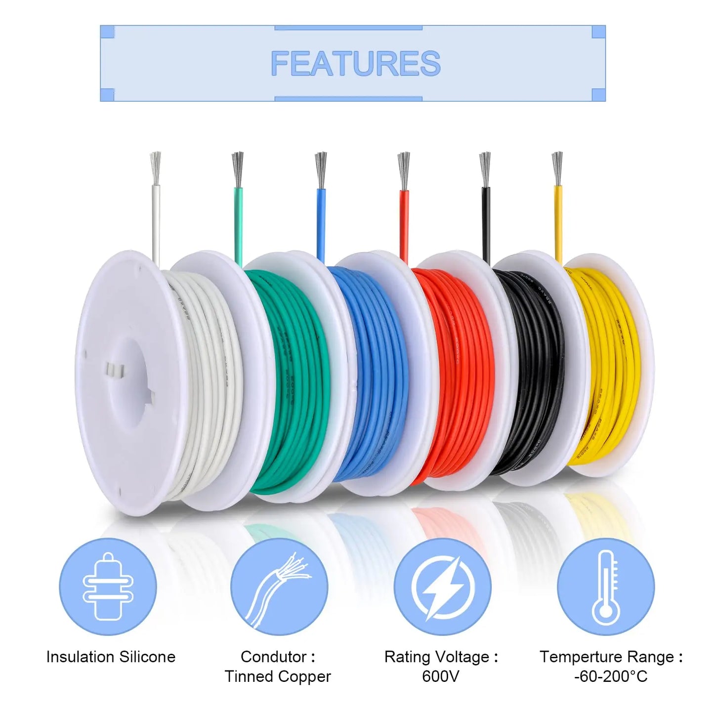 16 18 20 22 24 26 28 30 AWG Flexible Silicone Electrical Wire 6 Color 22 AWG 300V Stranded Tinned Copper Hookup Insulated Cable