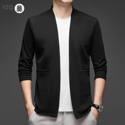 Men's Knit Long-Sleeved Open-Front Solid-Color Cloak Jacket All-Season Polyester