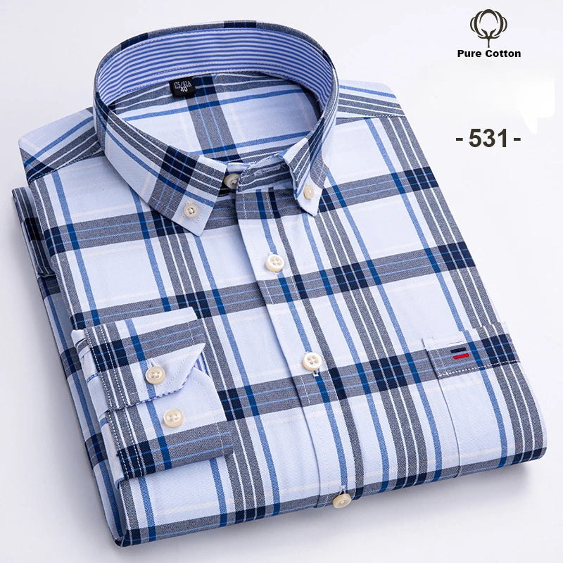 Fashion over size 7XL long-sleeve shirts for men 100%cotton Oxford slim fit plain shirt soft casual elegants designer clothes