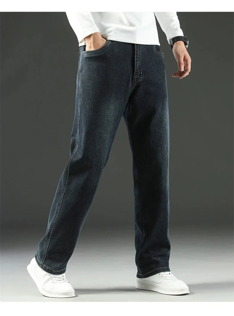 Men's Loose Straight Wide-Leg Jeans, Casual Business Style