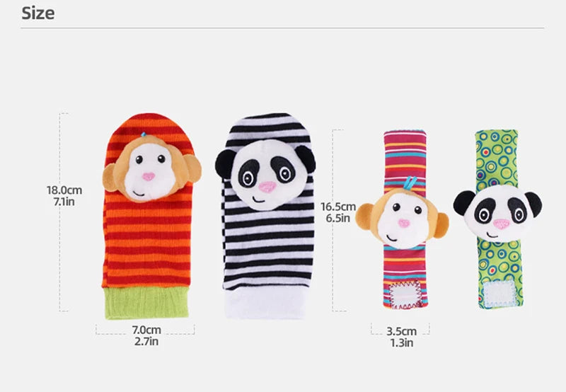 4PCS/SET Baby Rattle Toys Cute Stuffed Animals Wrist Rattle Foot Finder Socks 0~12 Months For Infant Boy Girl Newborn Gift
