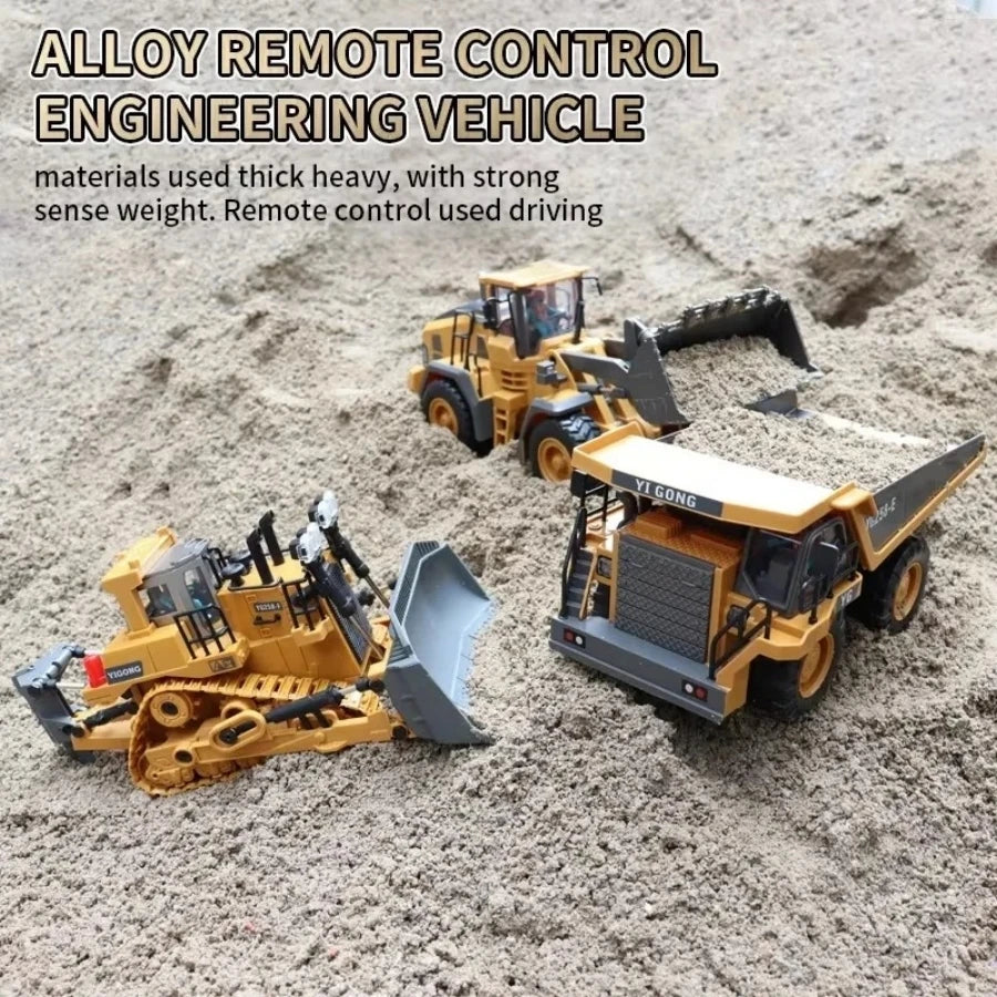Remote Control Excavator Toy for Kids -2.4Ghz RC Construction Vehicle Truck Toy with Alloy Metal Cap, Light&Sound