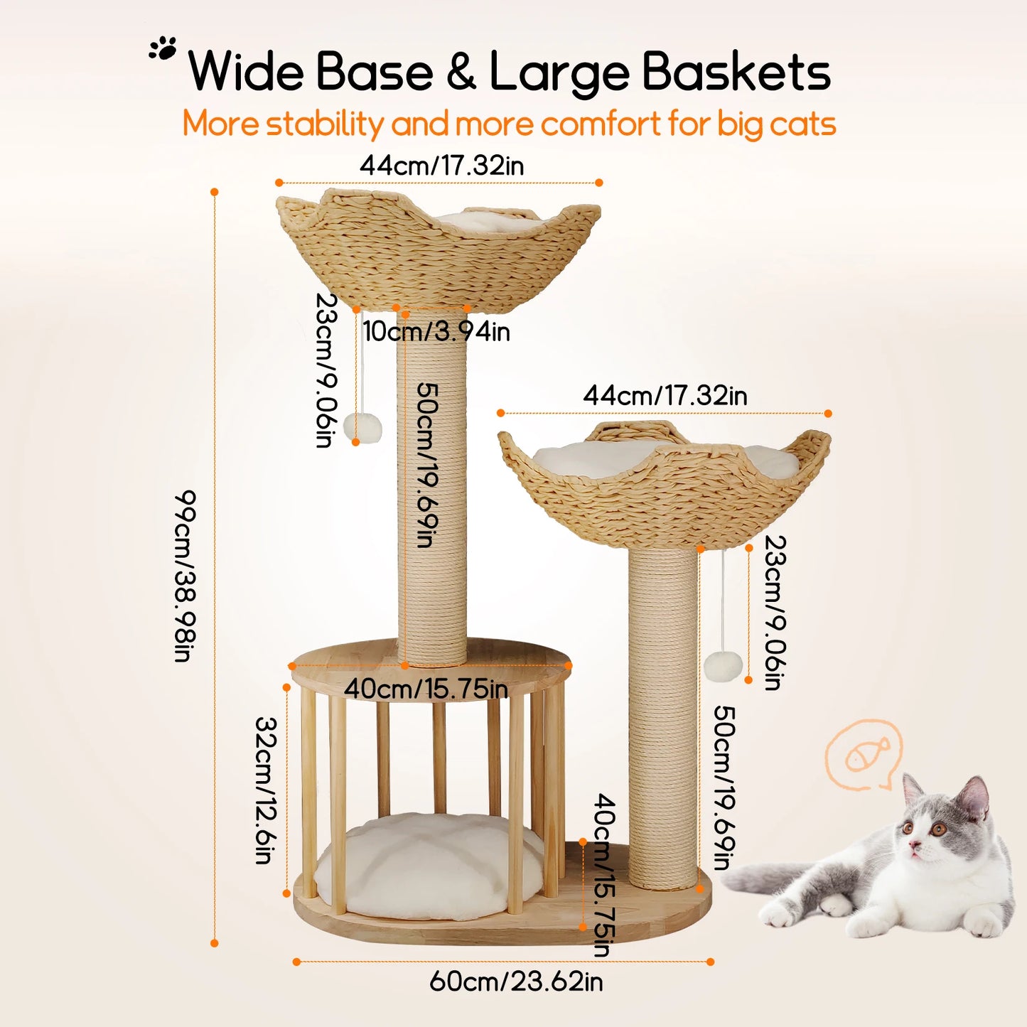Large Cat Tree Tall Cat Tower for Indoor Cats Multi-Level Plush Cat Condo with Scratching Posts Scratching Boards Perches Caves