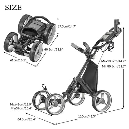 4-Wheel Folding Golf Push Trolley With Umbrella Holder
