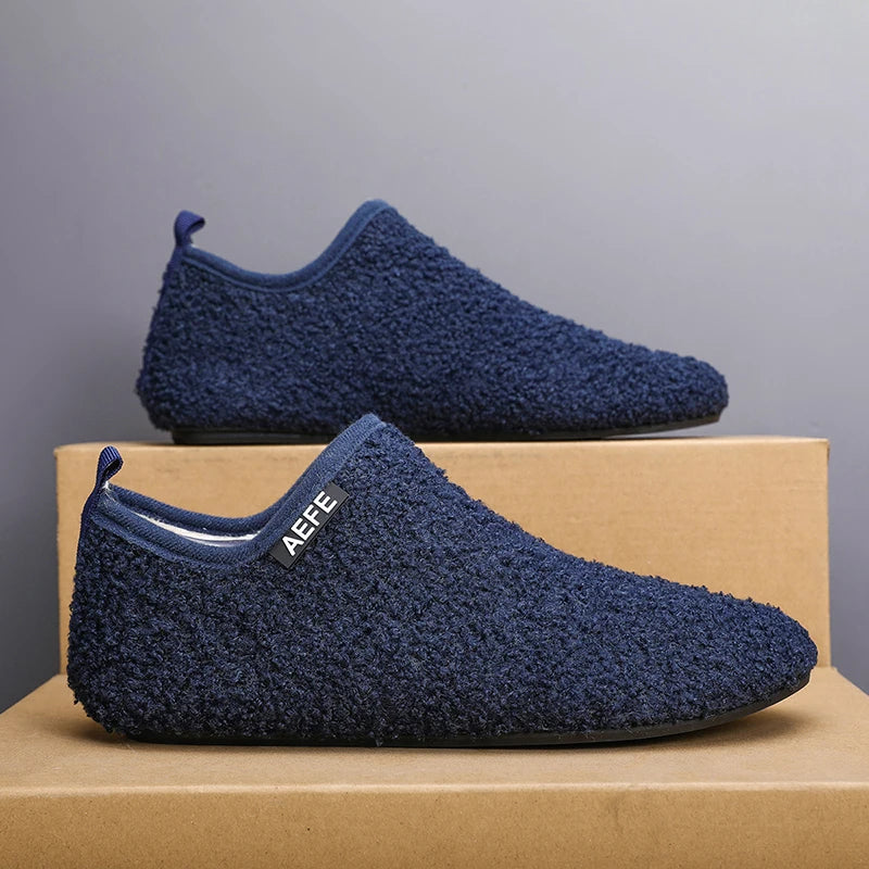 Men's Fuzzy Lining Overlapping Slippers Indoor Winter Warmth Arch Support