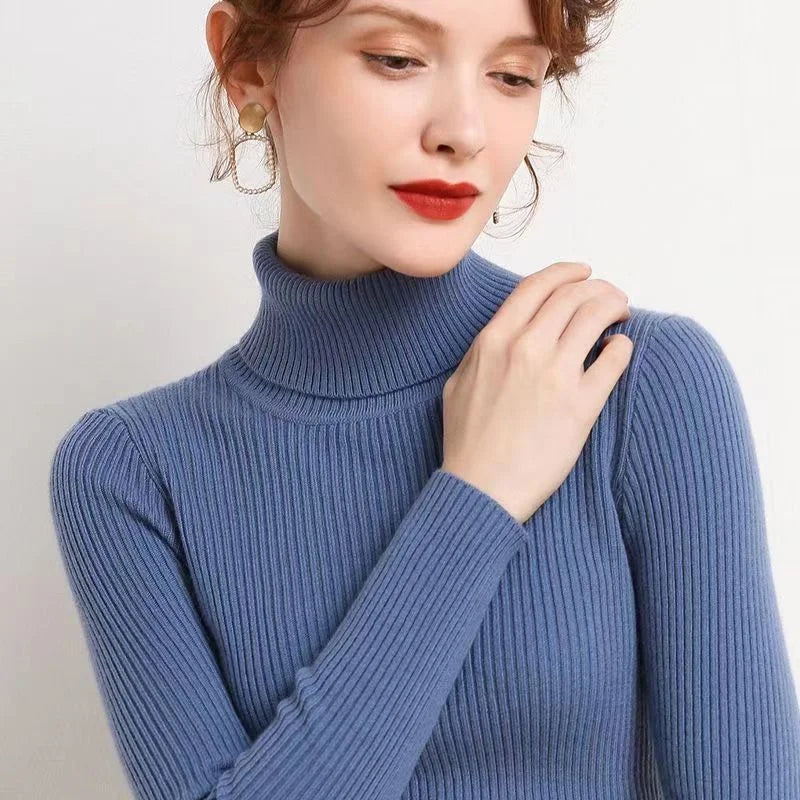 Autumn Winter Thick Sweater Women Knitted Ribbed Pullover Sweater Long Sleeve Turtleneck Slim Jumper Soft Warm Pull Femme
