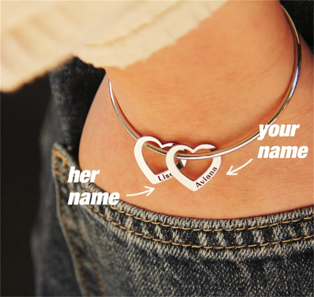 Women’s Stainless Steel Name Bracelet – Personalized Heart Jewelry