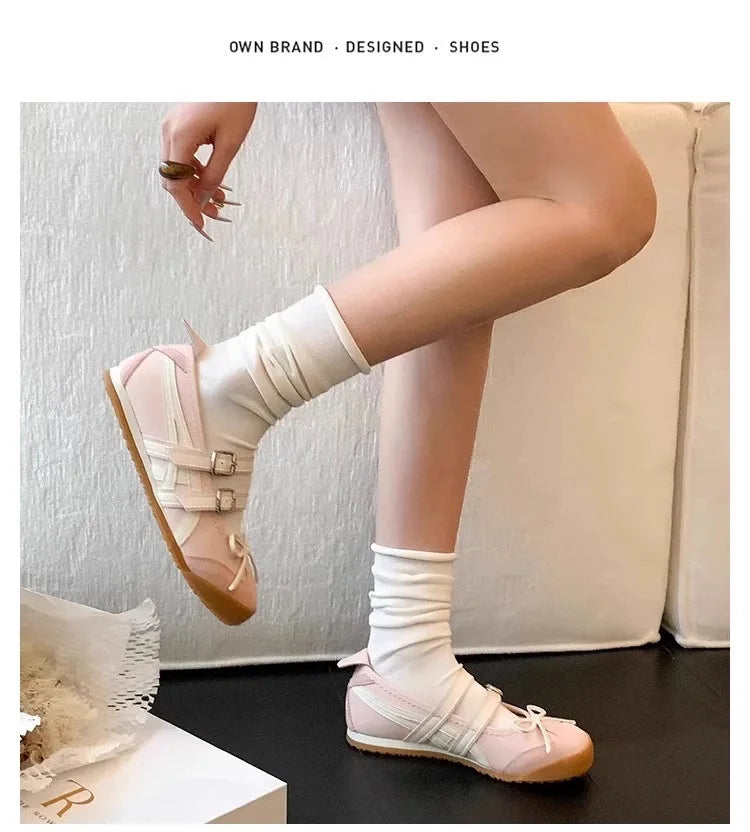 Women Flats Bow Ballet Dance Mary Jane Shoes Summer Sandals 2024 Fashion New Brand Dress Designer Casual Shallow Zapatos Mujer