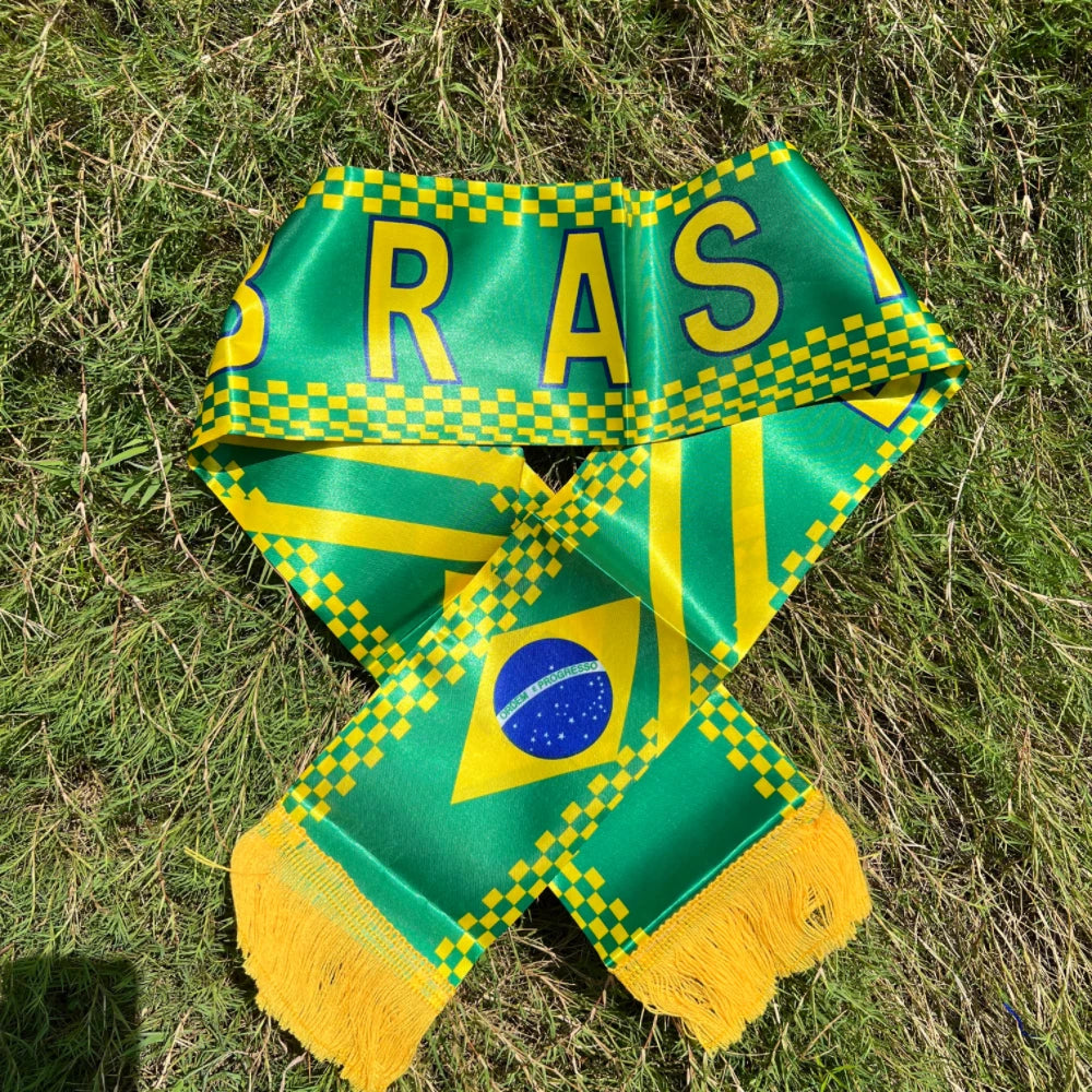 Brazil flag scarfs14x130cm Brazil flag scarf  Fan scarf World Cup scarf Sports holiday decoration