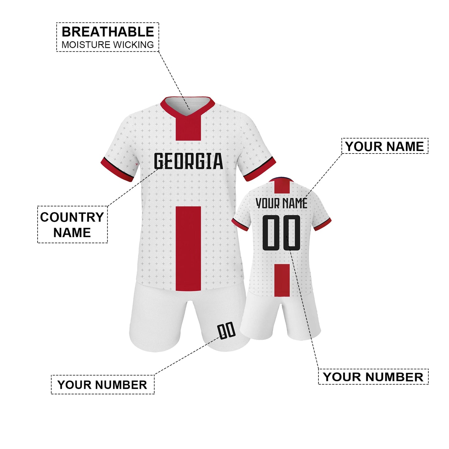 Custom Kids Georgia Soccer Jersey Kit Personalized Printed Name Number Sportswear Youth Football Training Uniform for Boy Girls