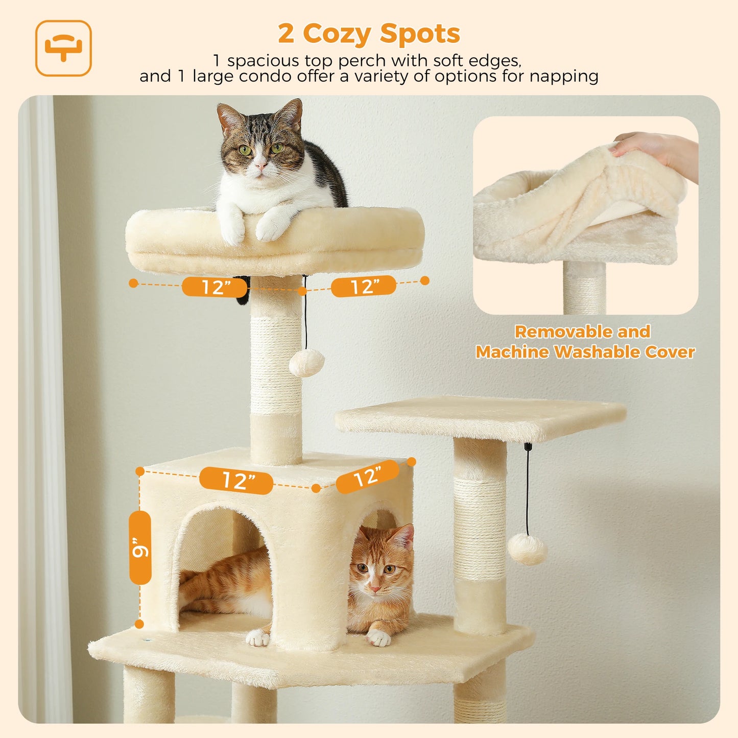 Spacious Cat Tree Tower with Hammocks and Scratching Posts