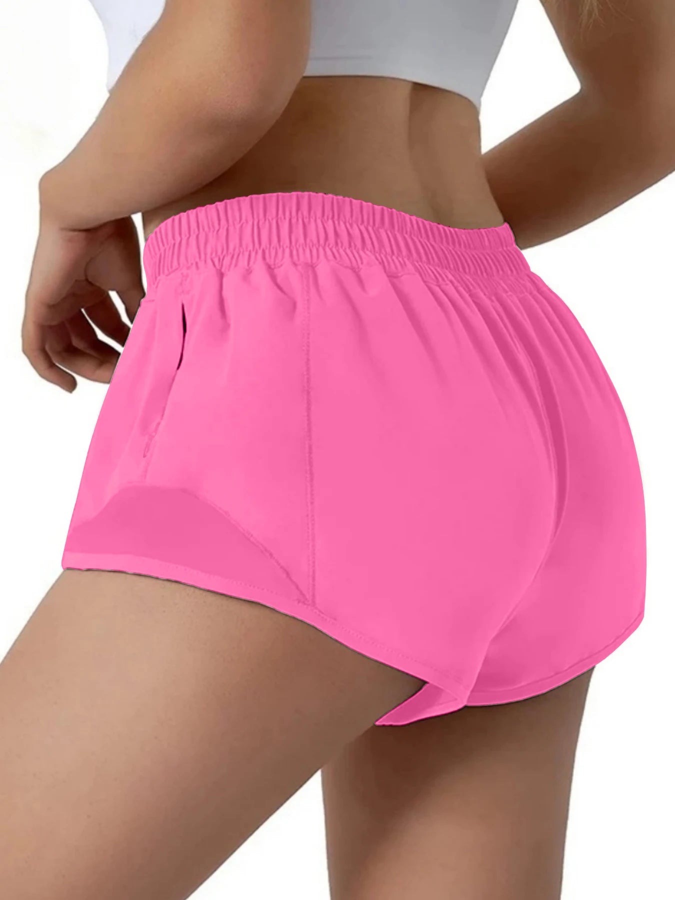 Quick drying sports shorts with lined zipper pockets, women's high waisted running shorts