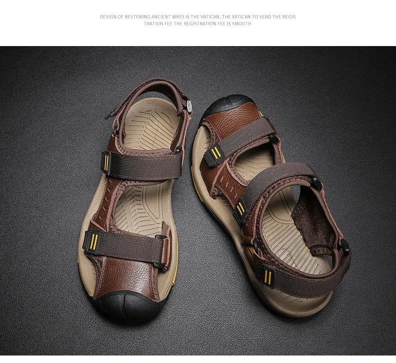 Men Sandals Genuine Leather Large Size Non Slip Waterproof Beach Shoes Outdoor