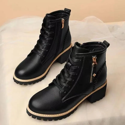 Women's Ankle Boots Lace Up Closure Fleece Lined Low Heel