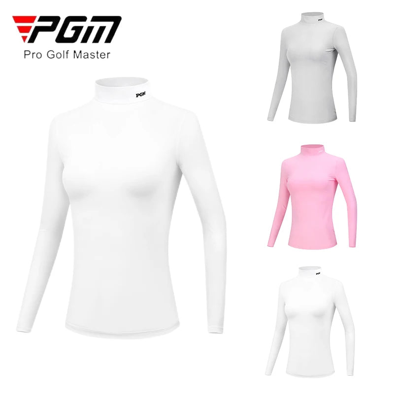 PGM Women Golf Shirt Ladies Fleece Long Sleeve Underwear Girl Keep Warm Slim Bottoming Tops Soft Stand Collar Golf Sportwear