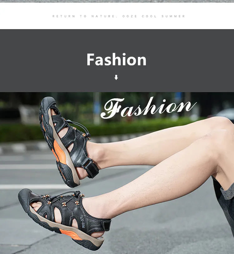 Blue Retro Leather Sandals Men Plus Size 48 Platform Sandals for Man High-quality Summer Men Shoes Comfortable Beach Sandals Man