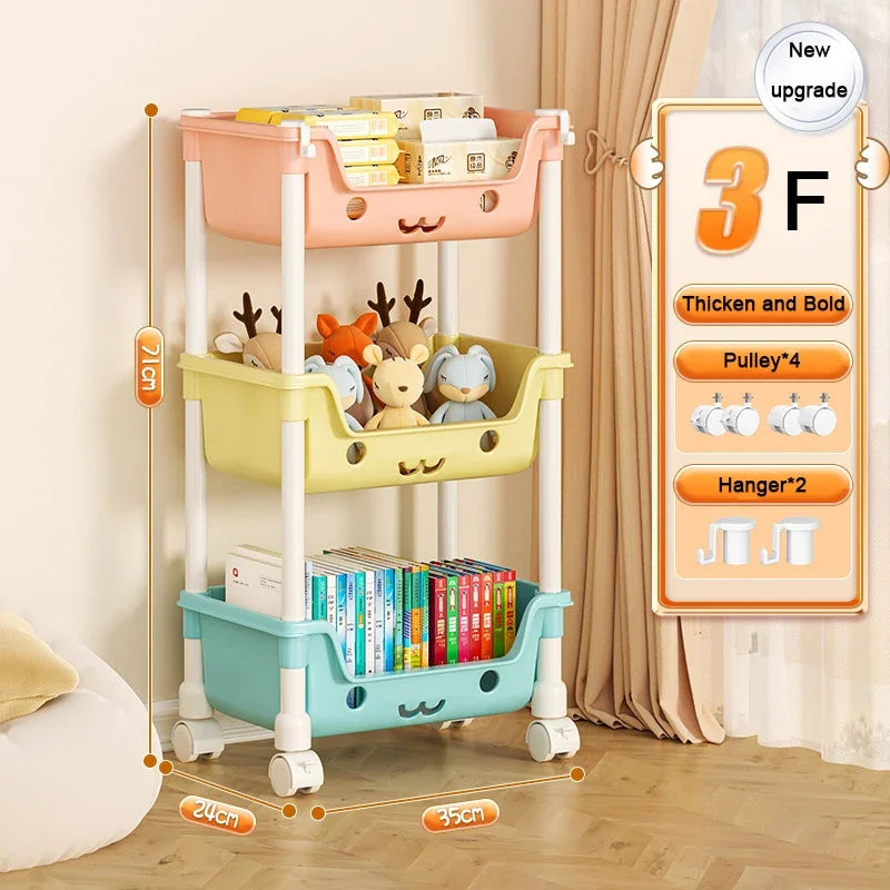 Toy Storage Trolley Children's Toy Storage Racks and Shelving Rotating Bookshelf Household Mobile Trolleyarrange