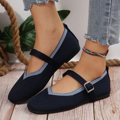 Mary Jane Buckle Flat Shoes Women Slip On Round Toe