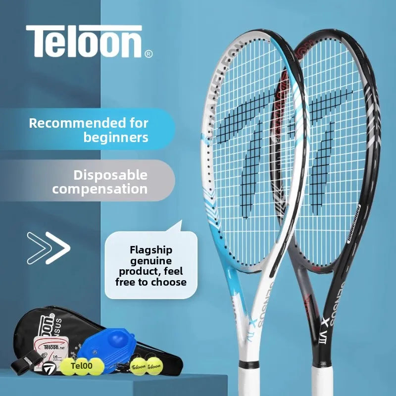 TELOON Genuine Carbon Tennis Racket Beginner College Student Men's and Women's Single with Wire Rebound Tennis Trainer Set