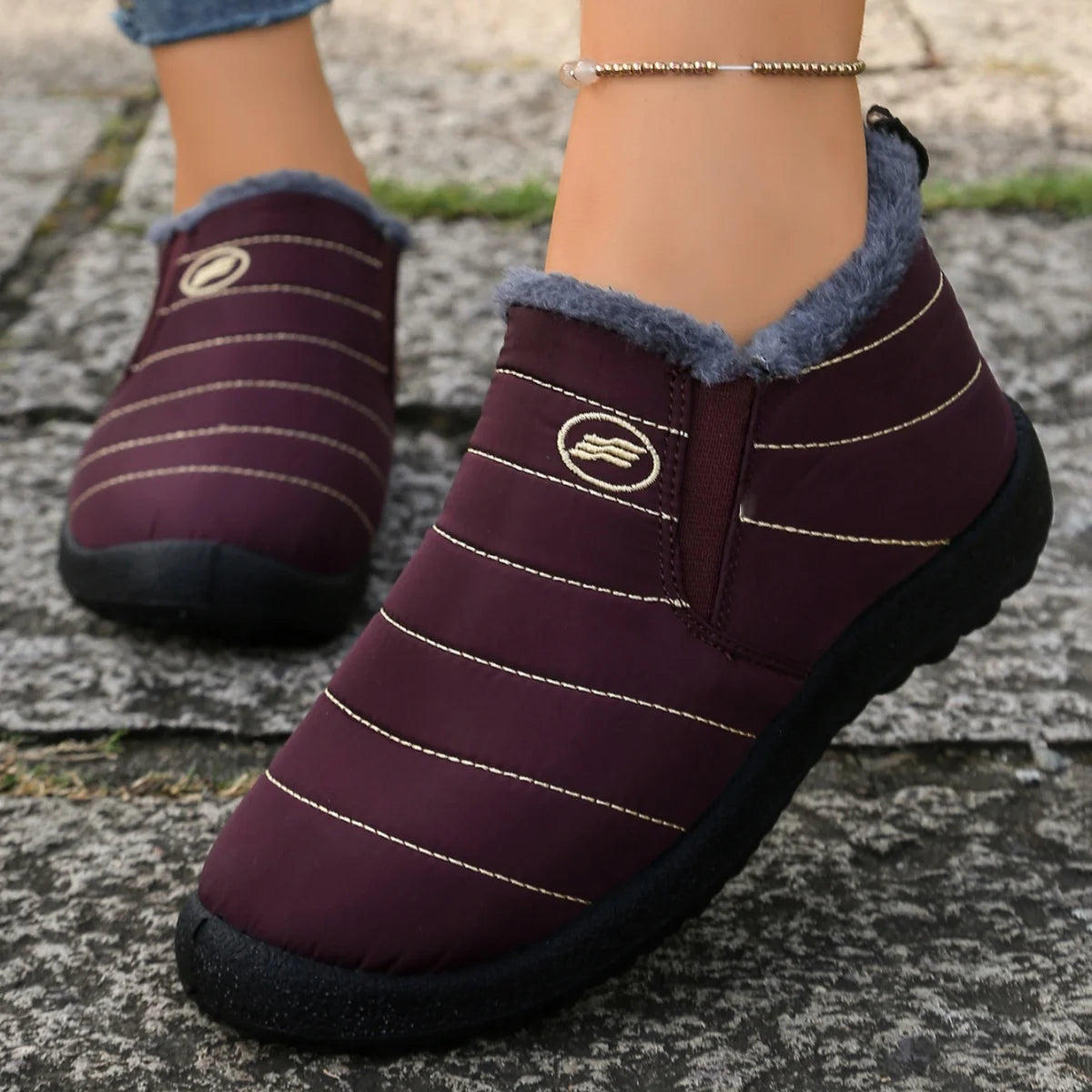 Women's boots Winter Boot with Comfortable Warm Fur Lined Ankle Booties Outdoor Slip On Waterproof Short Boots