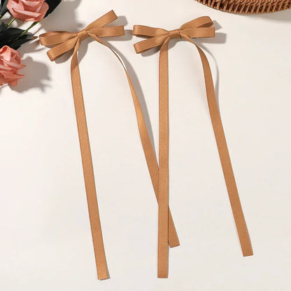 Ribbon Bow Headband And Long Tassel Hair Clip Set Polyester And Alloy 2 Pieces