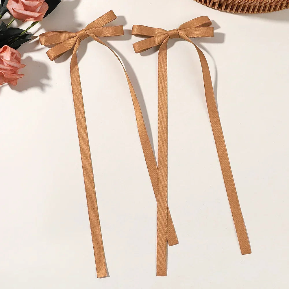 2pcs 2025 New Cute Ribbon Bow Headband Long Tassel Hair Clip Women's Hair Accessories Girls Party Headwear Side Clips Wholesale