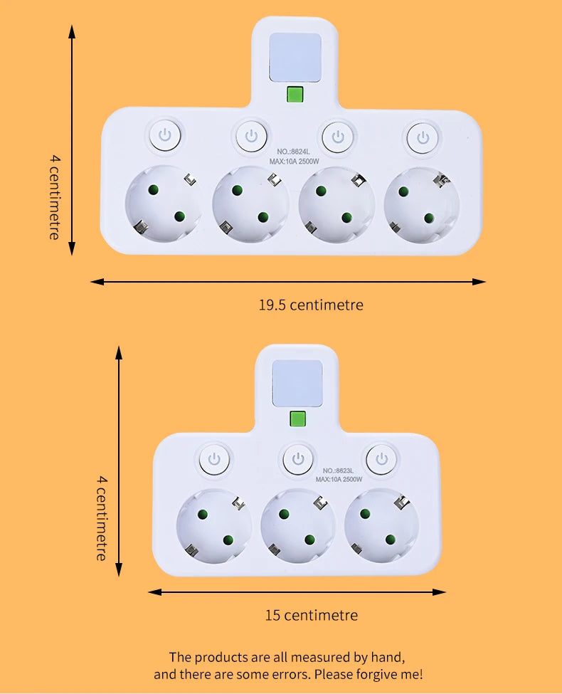 EU Plug Power Strip 4 AC Outlets 2 USB 1 Type-C Ports Two specifications Independent switch with small night light