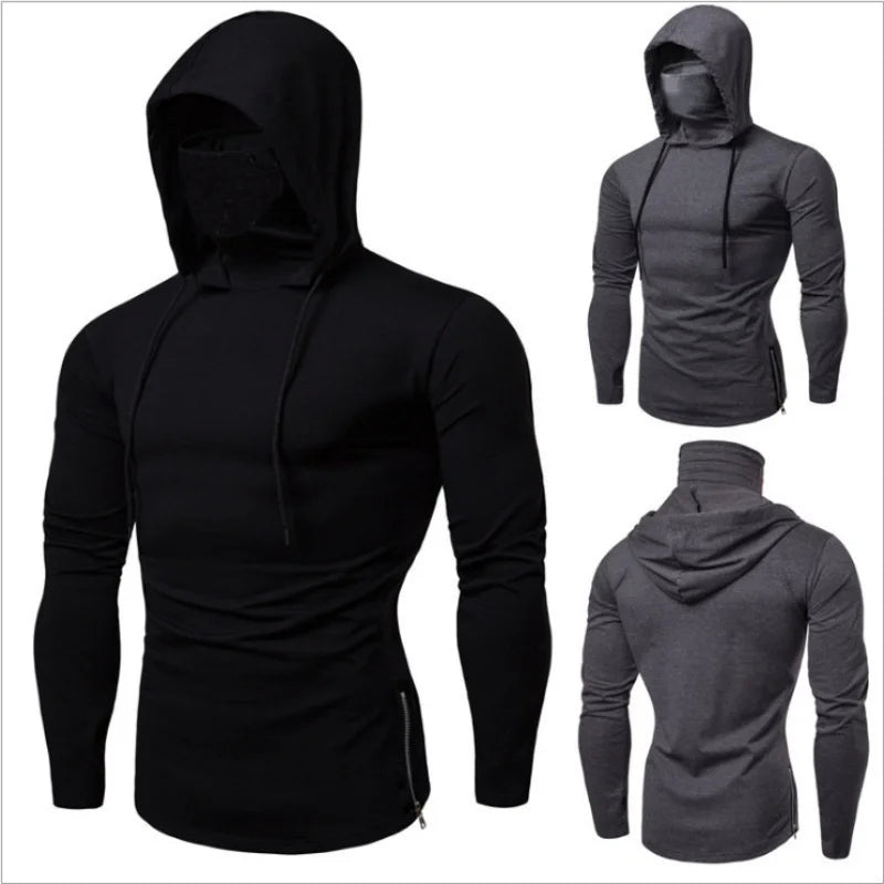 2026 Men's Spring Autumn Gym Thin Hoodie with Mask Casual Splice Large Mask Hooded Sweatshirt for Cycling motorcycle And Fitness