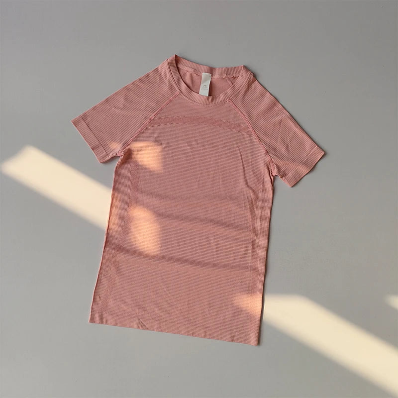 Sports Tops Quick-drying Ladies Fitness Running Yoga Short-sleeved Moisture-wicking Elastic Breathable Yoga Suit T-shirt