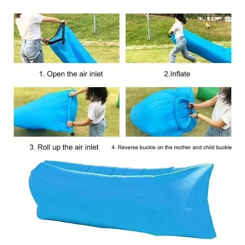 Portable Inflatable Sofa Outdoor, Air Lounger Chair for Camping Beach, Lightweight Blow Up Sun Bed Bean Bag, Banana Shape
