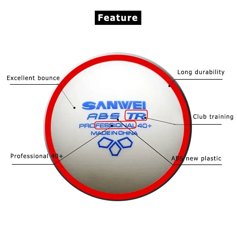 SANWEI 50/100pcs 3 Star TR Table Tennis Balls White ABS New Material with Seamed 40+ Professional Ping Pong Balls for Training