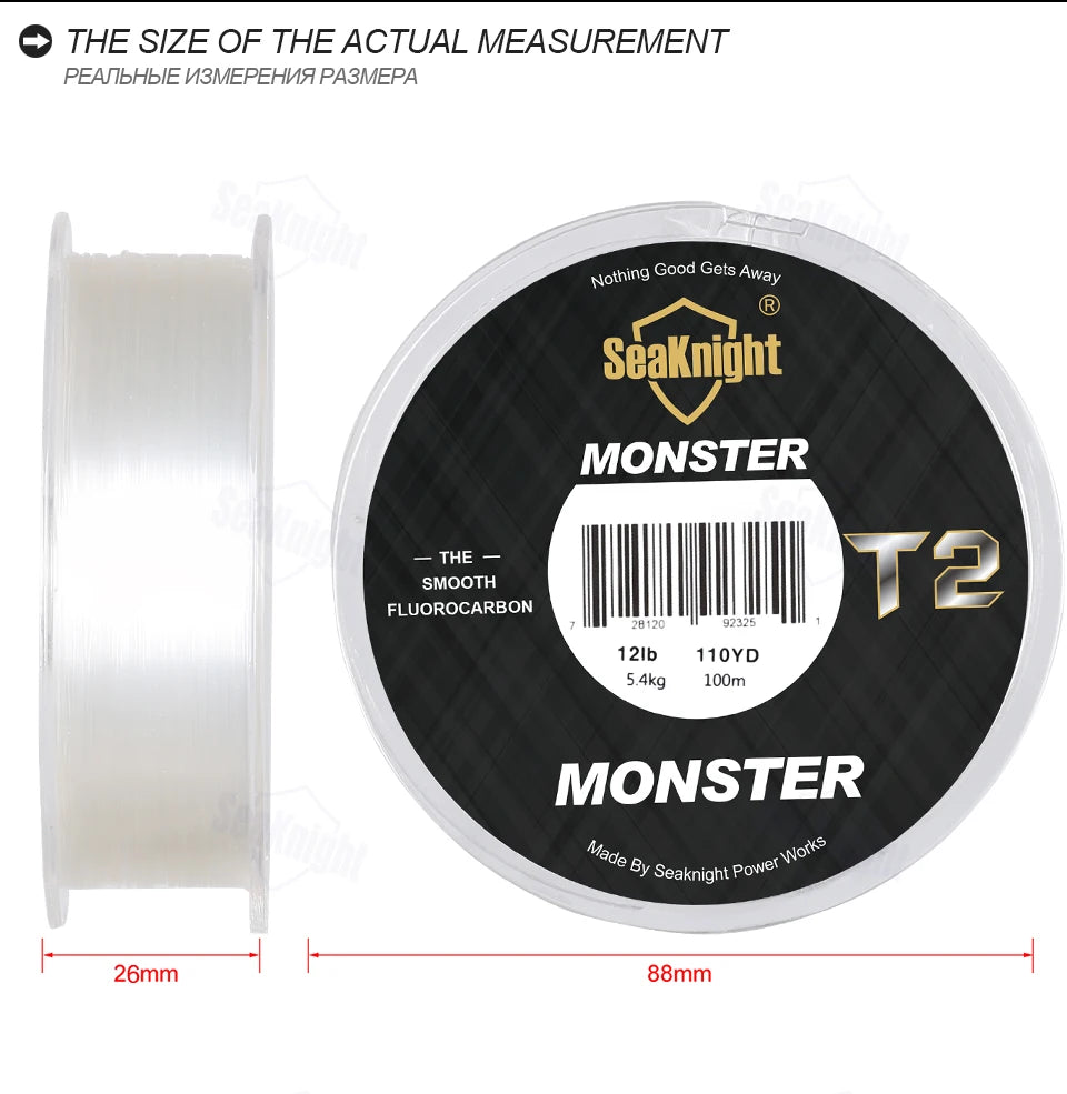 SeaKnight Brand MANSTER T2 Series 100% Fluorocarbon Fishing Line 100M, Carbon Fiber Line 3-35LB Upgrade Sinking Line Sea Fishing