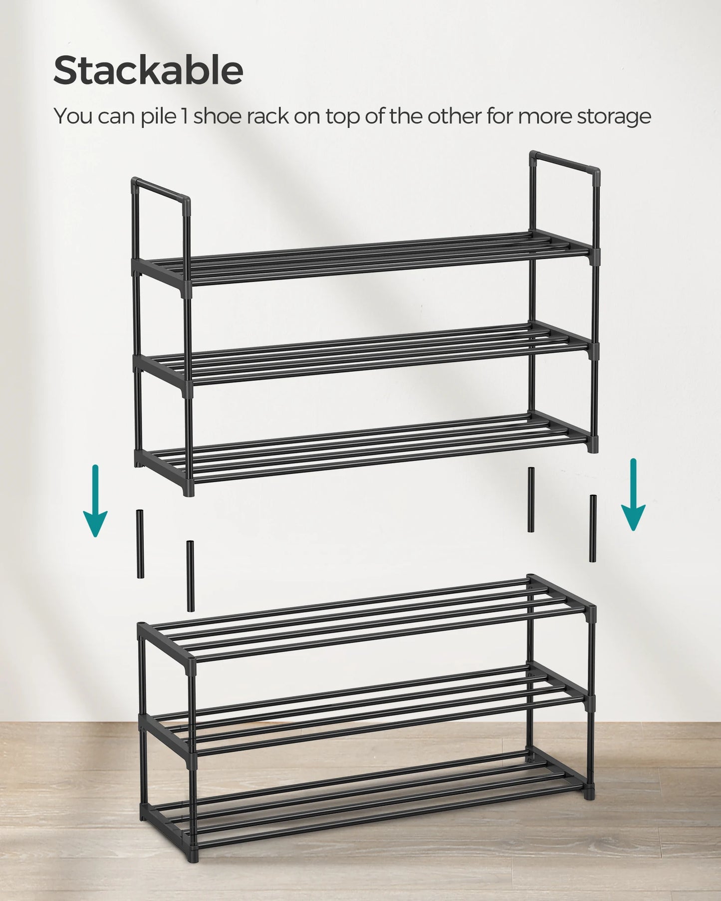 SONGMICS Shoe Rack, 3 Tier Shoe Organizer, Metal Shoe Storage Shelf for 15 Pairs of Shoes, Easy to Assemble, Entryway
