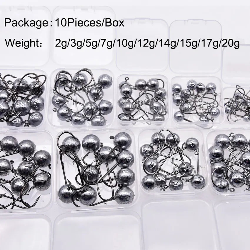 MrLurion Package Box 2g 3g 5g 7g 10g 12g 16g 20g jig head hook for fishing tackle ,crank carbon lure hook for worm soft