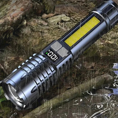 LED Flashlight ABS Type-C Rechargeable COB Torch With Side Light Black