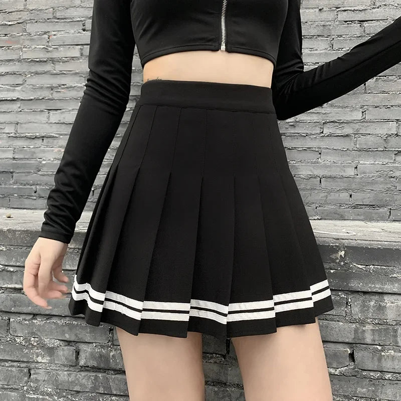 Fashion Korean Style Patchwork Skirt Harajuku Black Pleated Skirts Gothic Streetwear High Waist Mini Skirt Women Punk Skirt