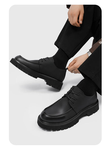 Leather Mens Breathable Handmade Casual Dress Shoes Lace Up Thick Sole