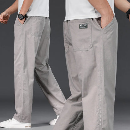 Mens Cotton Relaxed Jogger Pants Big Size Elastic Waist Drawstring Casual