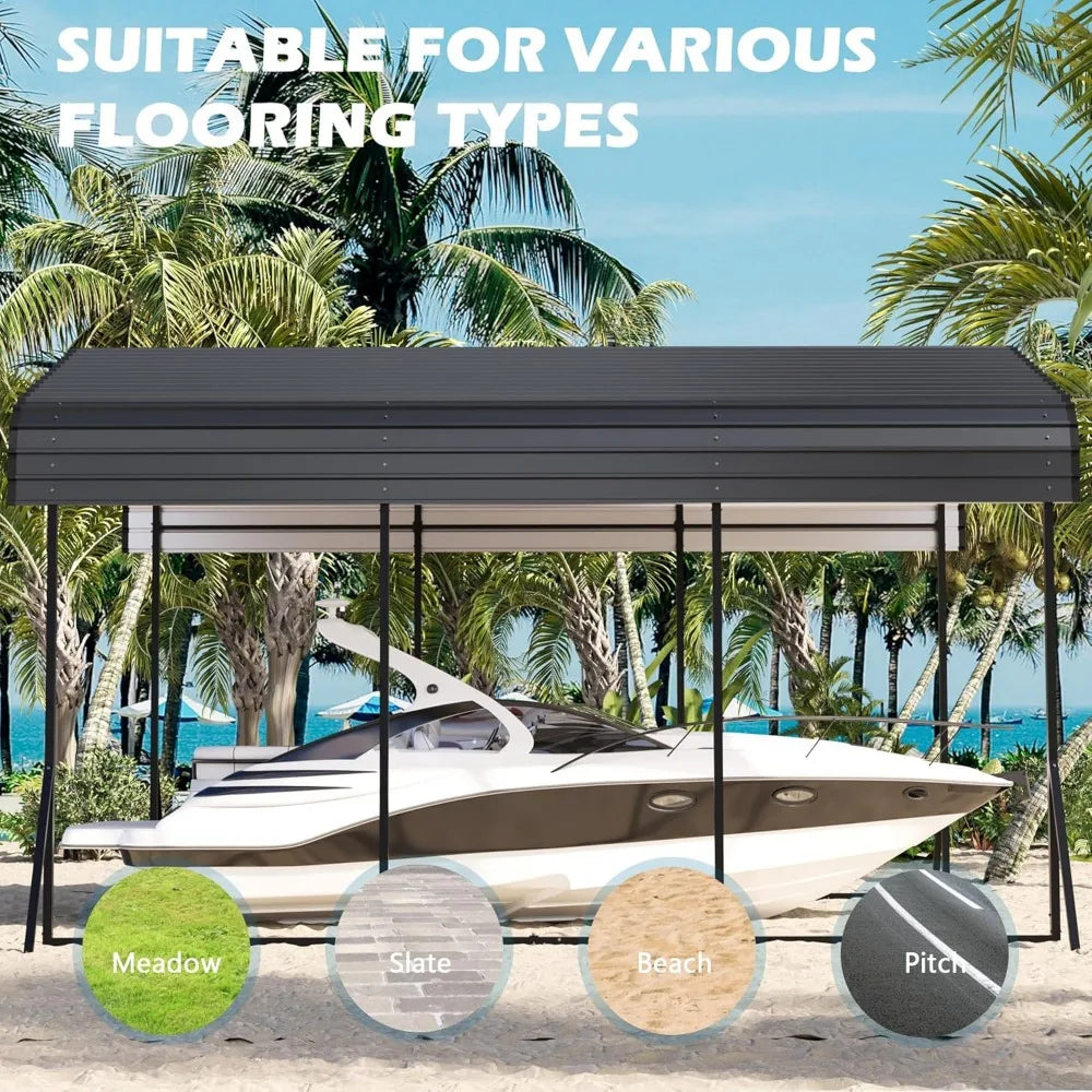 10x15 Carport Heavy Duty, Metal Carport with Galvanized Steel Roof, Metal Car Garage Multi-Use Shelter Outdoor Portable for Car,