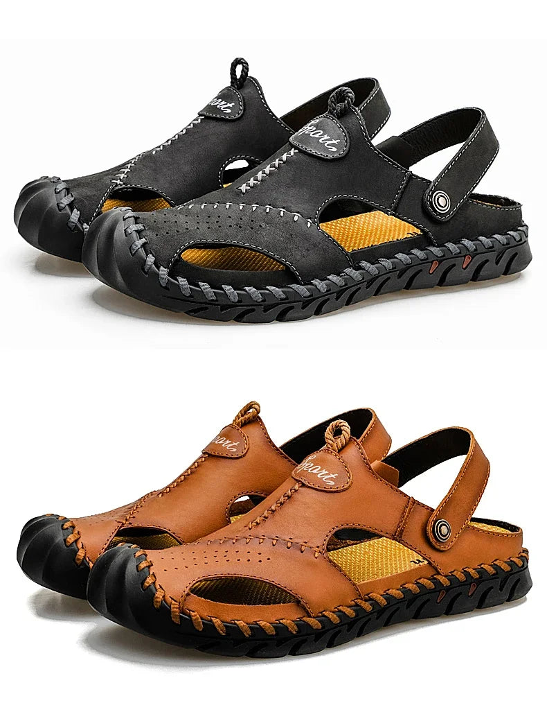 Men Cowhide Sandals Slip On With Rubber Bottom Casual Outdoor