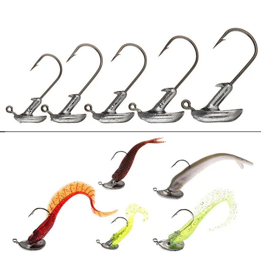 JYJ 10pcs/Lot 3.5g 5g 7g 10g 14g Tumbler Head Hook Jig Bait Fishing Hook For Soft Lure Fishing Tackle fishing tackle accessorie