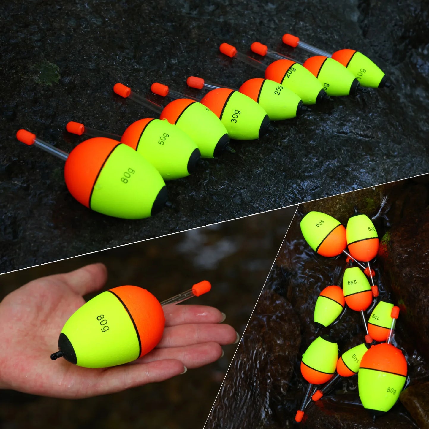 Sougayilang 5Pcs Night Light Fishing Buoy with High Visibility EVA Double Ribbon Big Belly Ball for Night Fishing and Long Throw