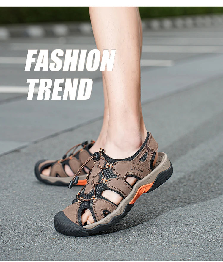 Blue Retro Leather Sandals Men Plus Size 48 Platform Sandals for Man High-quality Summer Men Shoes Comfortable Beach Sandals Man