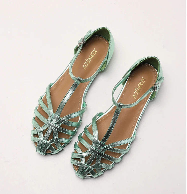 ZAROY Summer Cross Strap Flat Sandals Women Round Toe Ankle Buckle Hollow Casual Roman Sandalia Zapatos De Mujer сандали