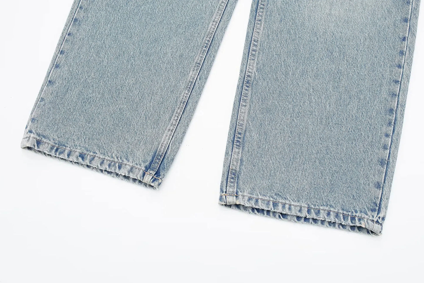 HH 2024 Women's Street Fashion Denim Blue Jeans Distressed Patchwork High Waist Zipper Fly Ripped Retro Long Pants