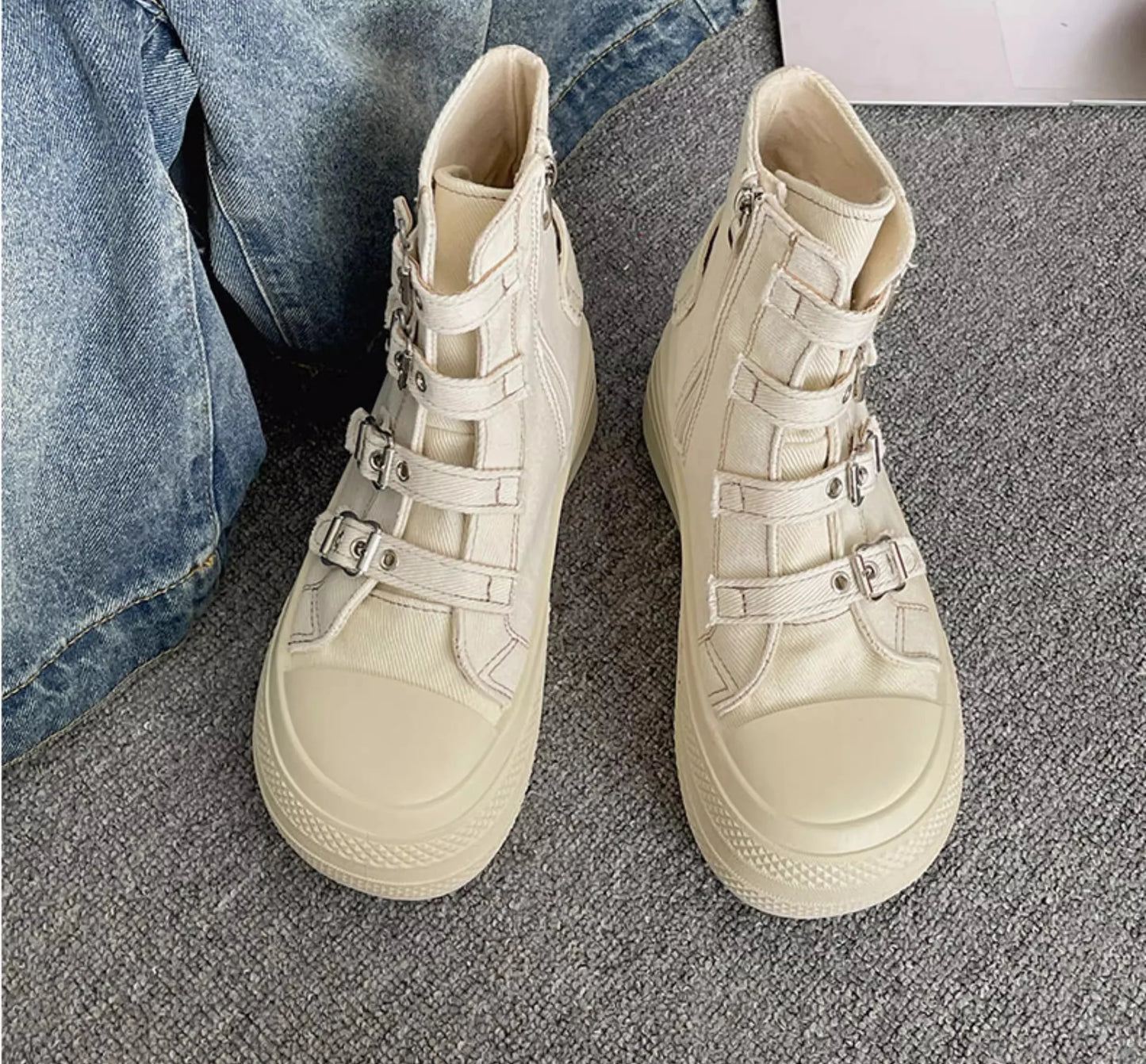 CHABELLA Women's High Top Canvas Shoe Design Buckle Strap Zip Simplicity Female Shoes 2025  High Street Grace Waling Shoes