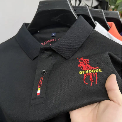 Men's Long Sleeve Polo Shirt Polyester Knit With Horse Embroidery