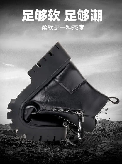 Winter Waterproof Genuine Leather Lace Up Ankle Boots For Men Outdoor